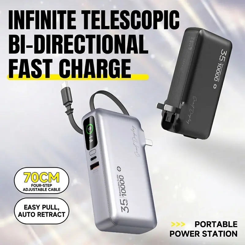 AJ02 AC plug power bank with retractable Type-C cable