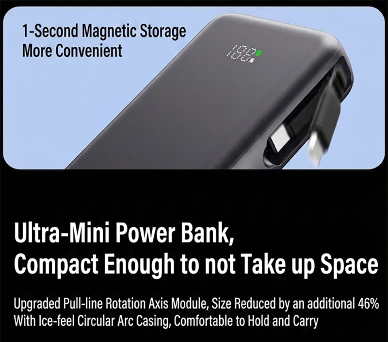 AJ07 magnetic cable storage and compact design graphic