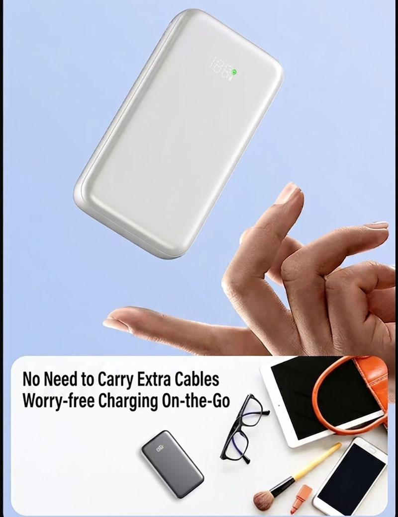 White and black AJ07 retractable cable power bank options