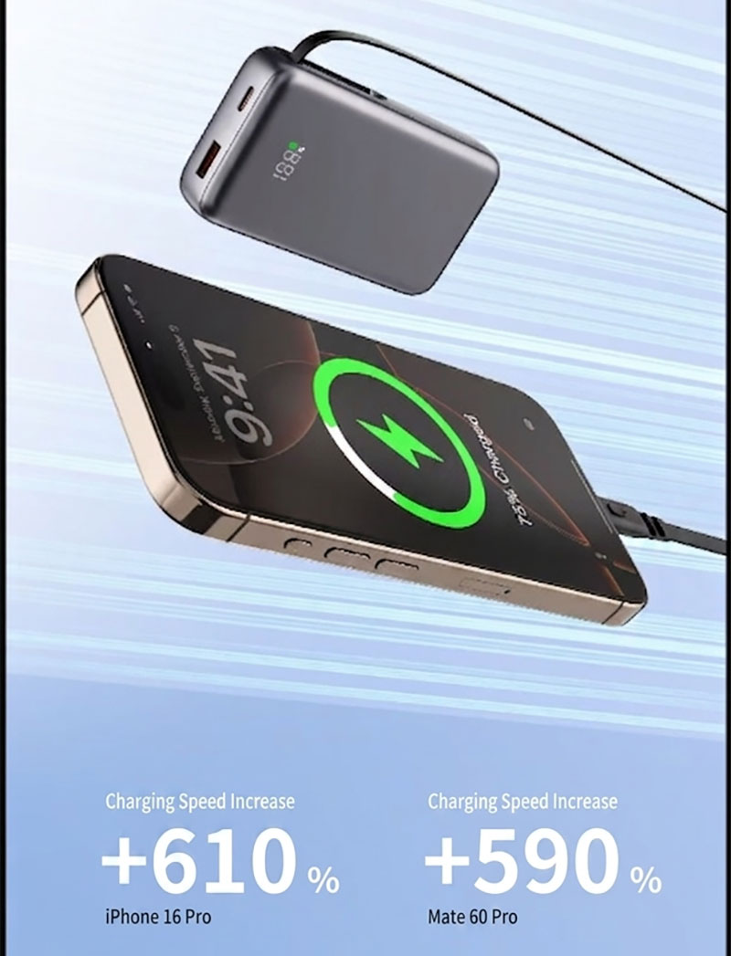 AJ07 power bank connected to two smartphones