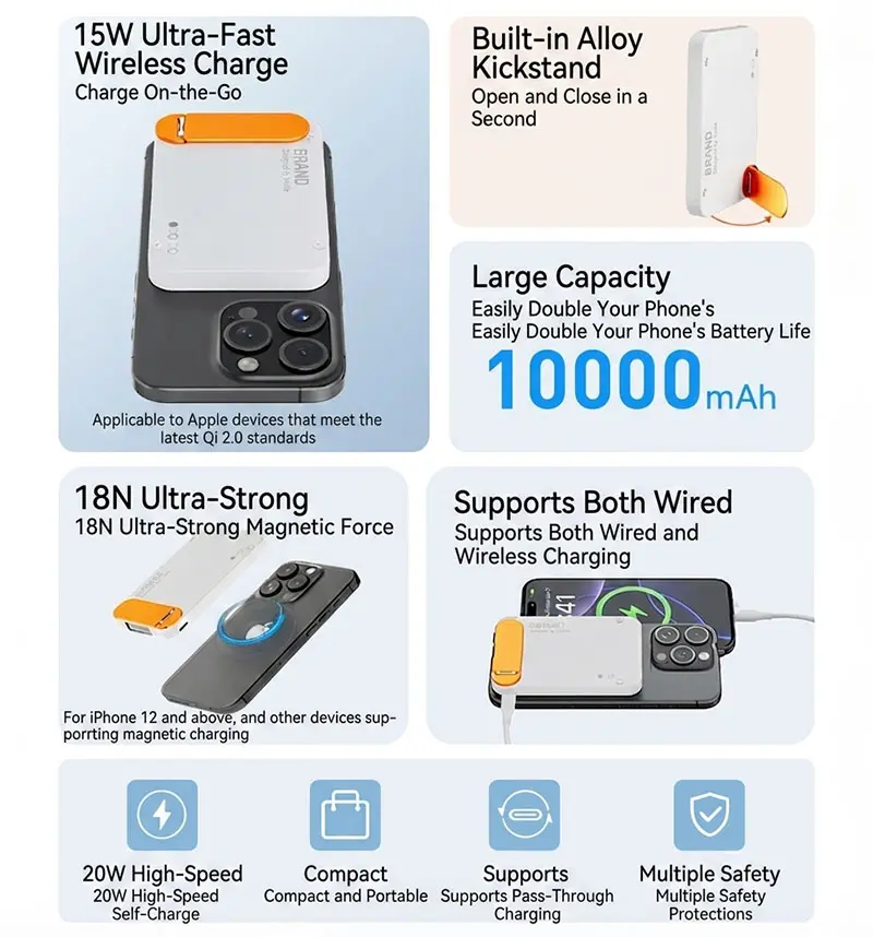 AJ01B magnetic power bank 10000mAh with rotating stand product detail 02