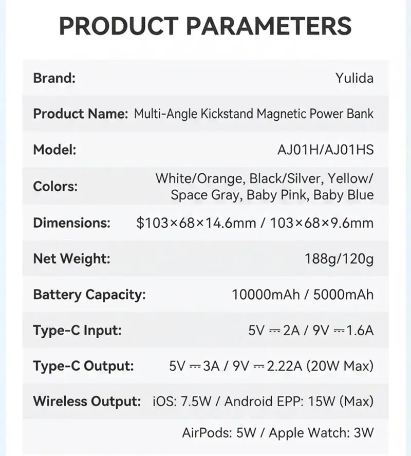 AJ01B magnetic power bank 10000mAh with rotating stand product detail 12