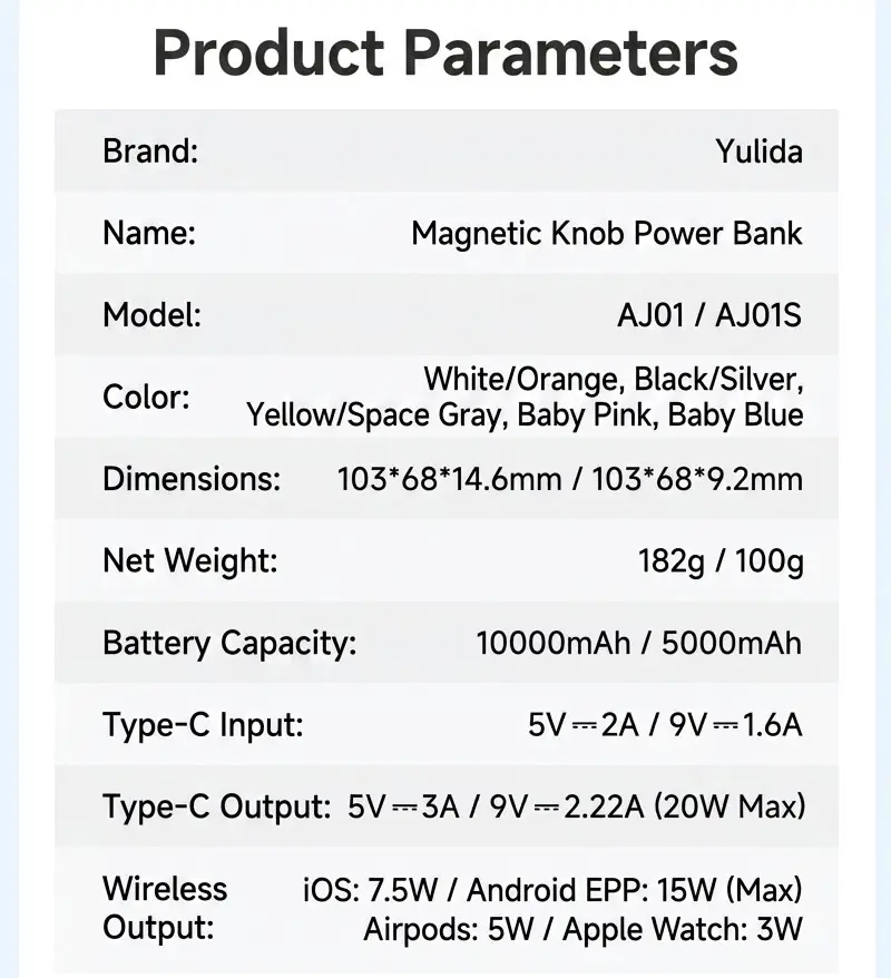 AJ01 magnetic wireless power bank 10000mAh product detail 11