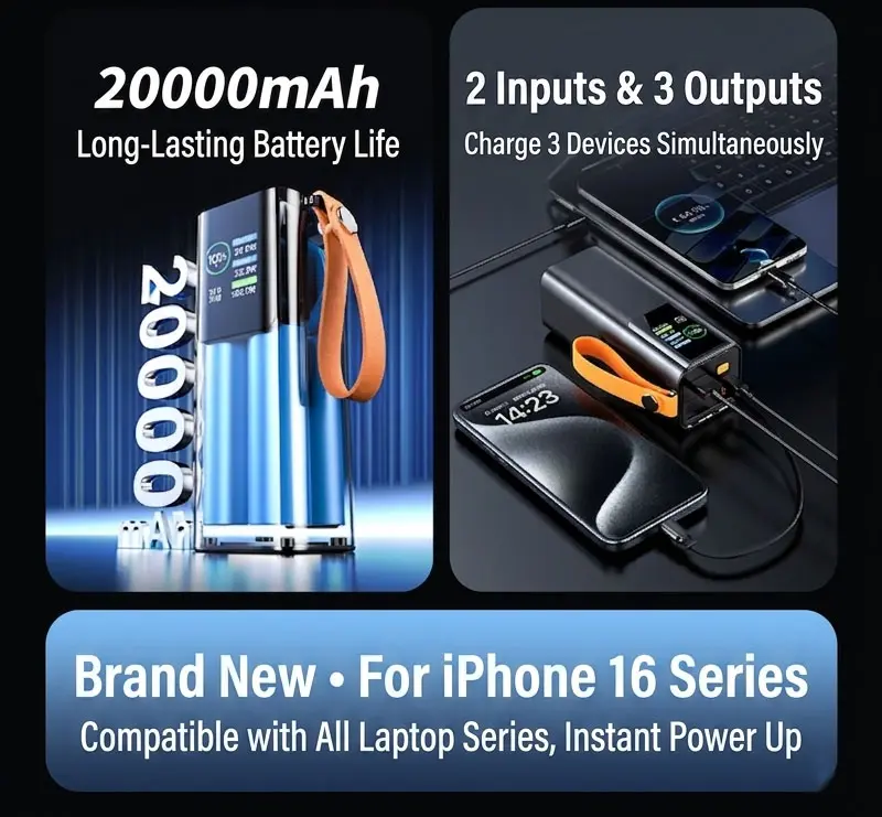 AJ25 power bank three-device charging illustration