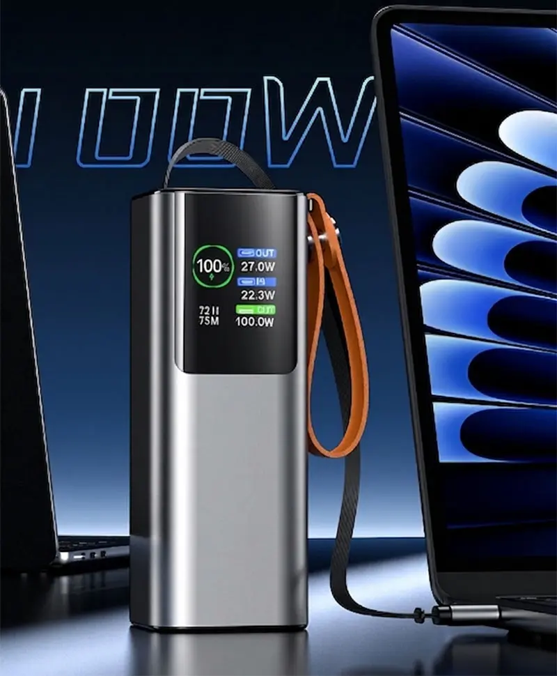 AJ25 100W power bank charging a laptop
