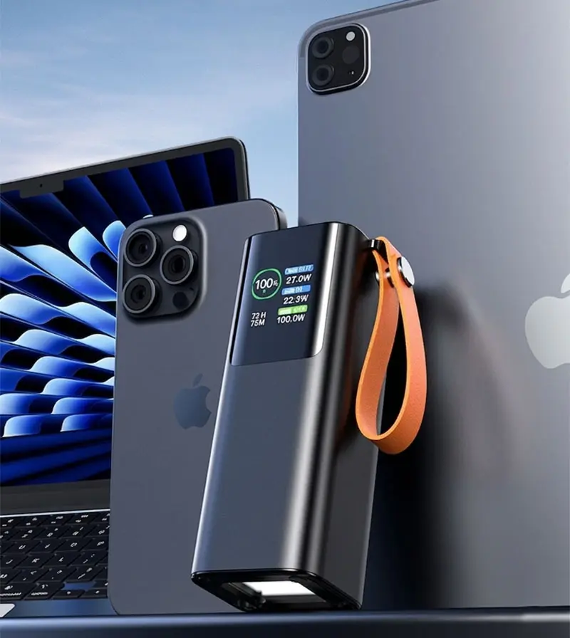 AJ25 power bank with phone tablet and laptop