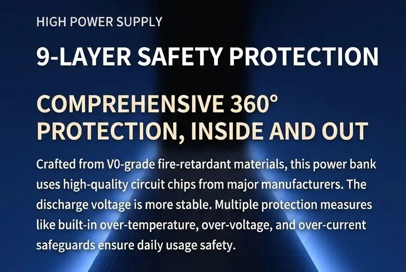 AJ25 power bank safety-protection marketing graphic