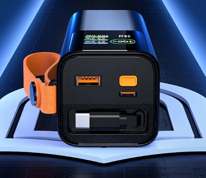 AJ25 USB-A Type-C ports and retractable cable storage