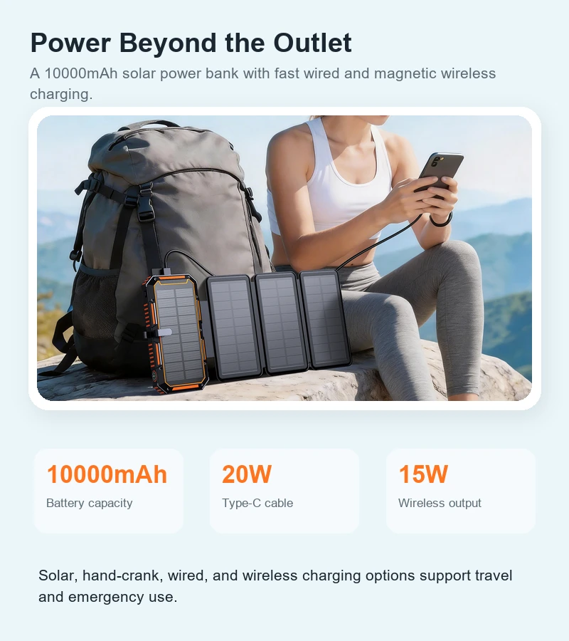 916 10000mAh solar power bank overview