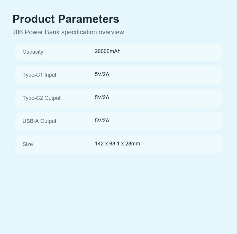 J06 Power Bank product details