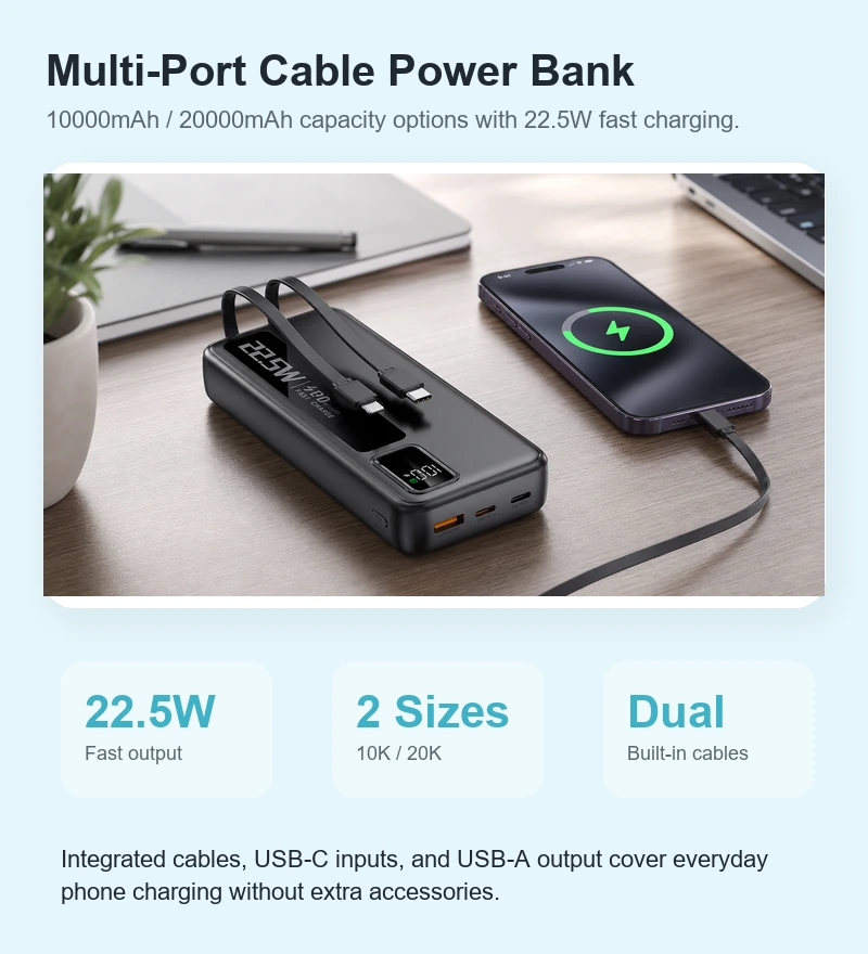 J20 multi-port cable power bank product overview