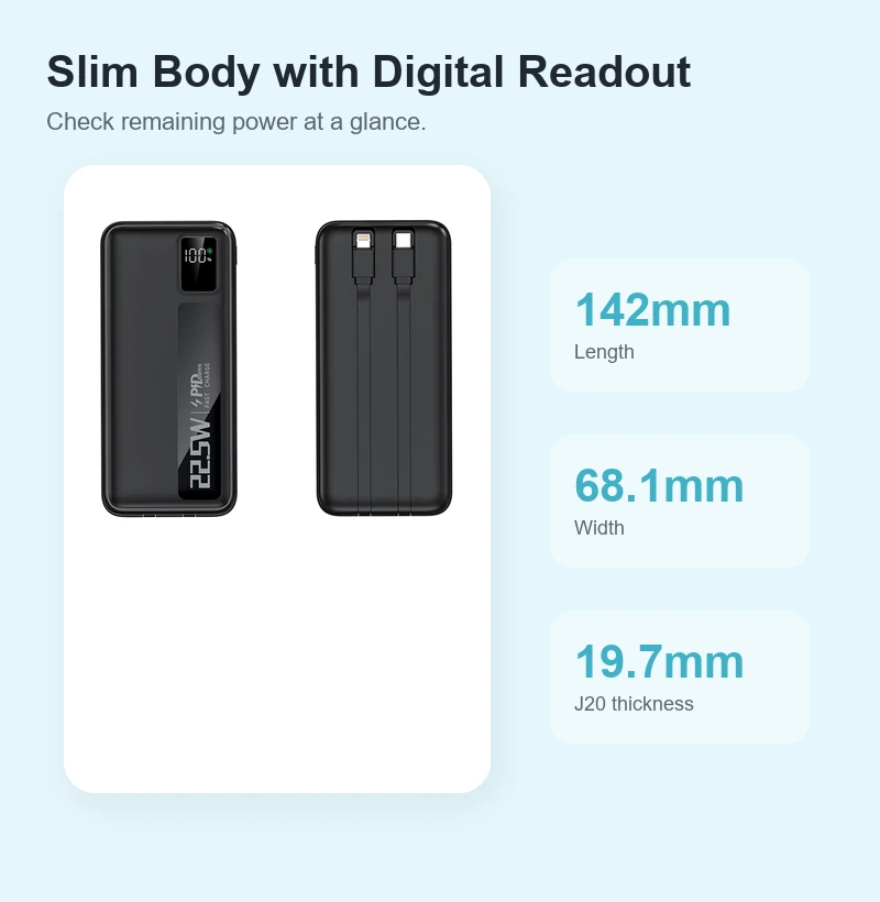 J20 integrated cable power bank features