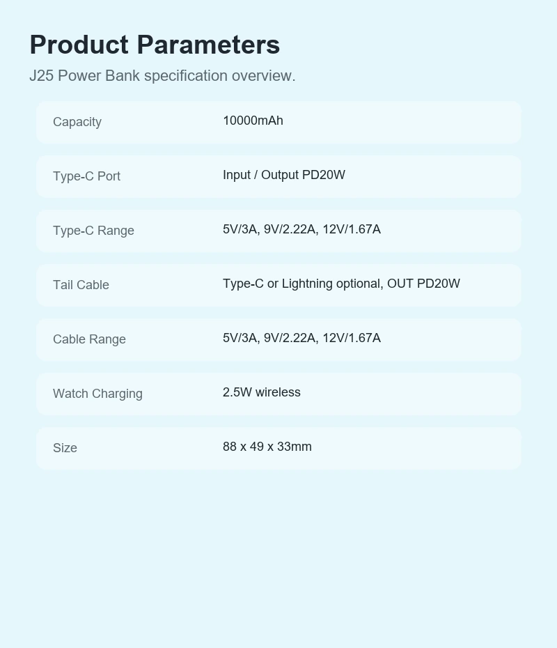 J25 Power Bank product details