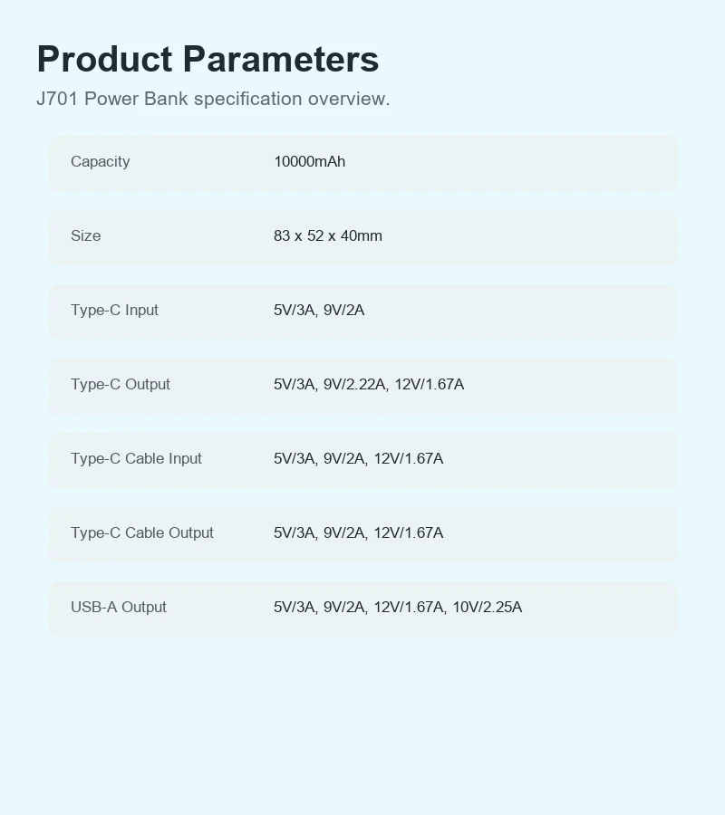 J701 Power Bank product details