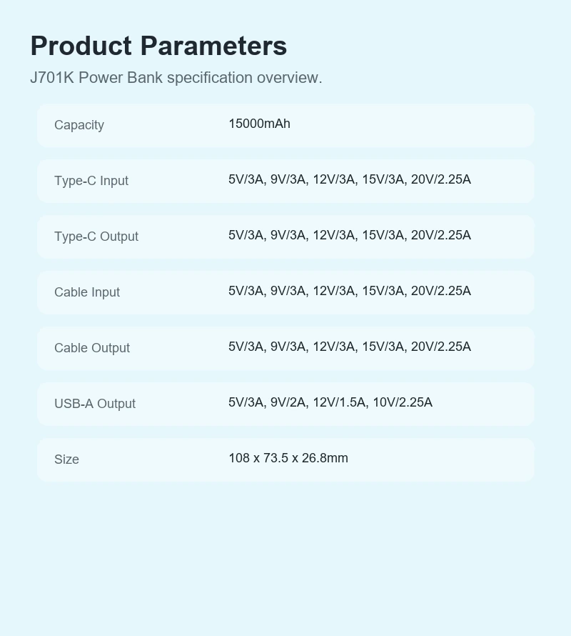 J701K Power Bank product details