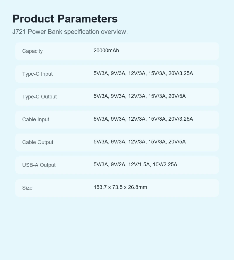 J721 Power Bank product details