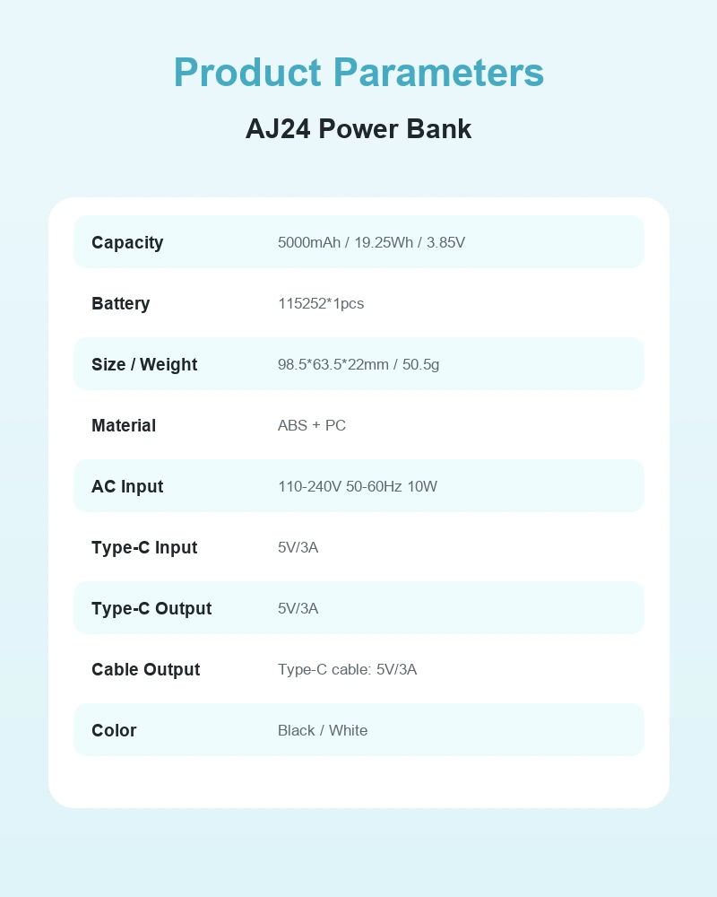 AJ24 Power Bank product details