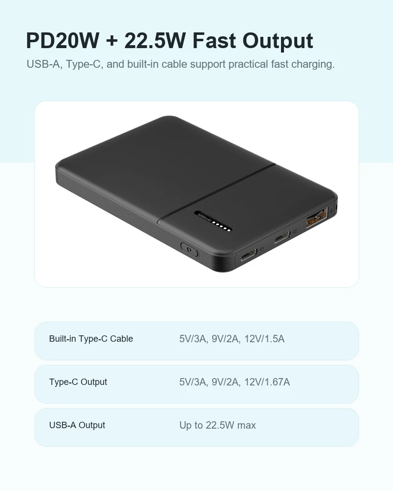 AJ27 power bank Type-C and USB-A port layout