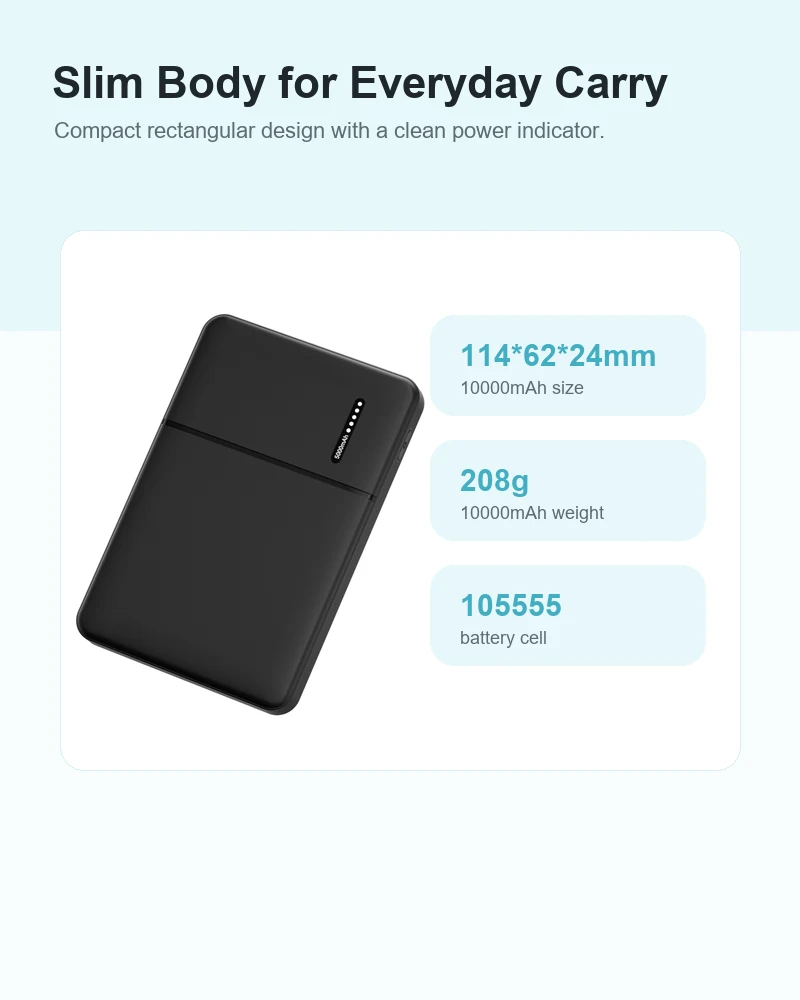 AJ27 10000mAh power bank size and exterior