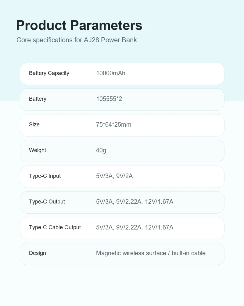 AJ28 Power Bank product details