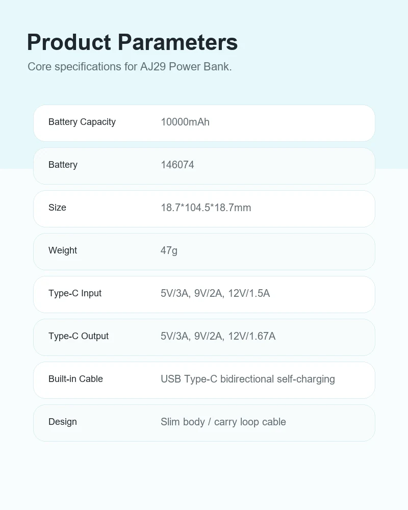 AJ29 Power Bank product details