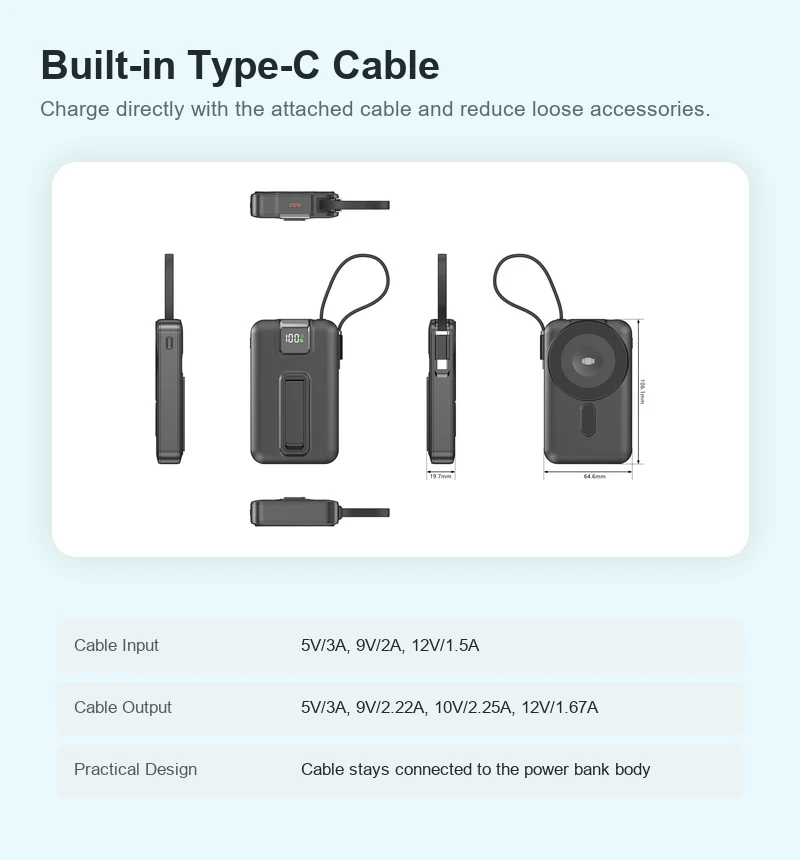 AJ43 built-in Type-C cable and port layout