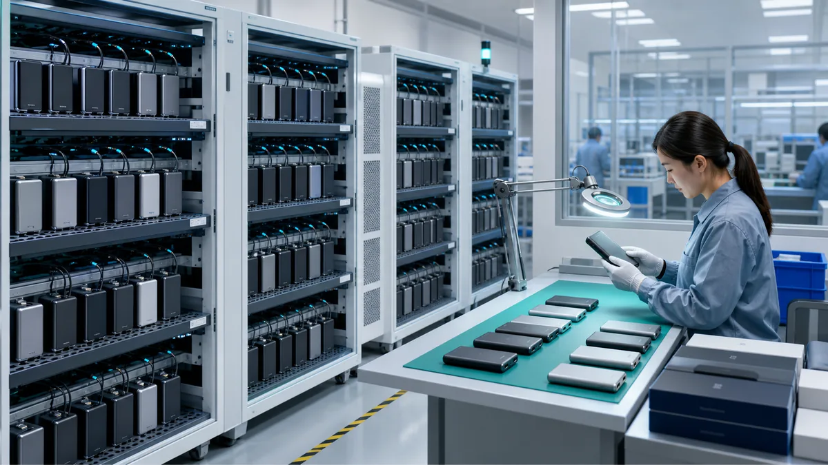 Power bank battery aging racks and final visual inspection process