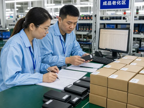 Chinese factory quality team tracing power bank lots during final inspection