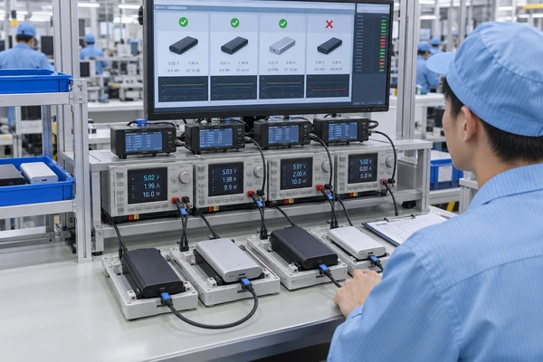 End-of-line functional testing of finished USB-C power banks