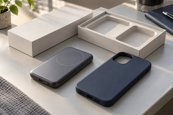 Unbranded phone case, power bank and retail box arranged for bundle planning