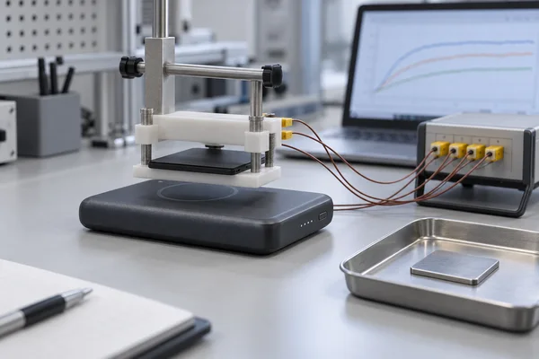 Instrumented laboratory setup for evaluating a power bank inalámbrico’s foreign object detection response